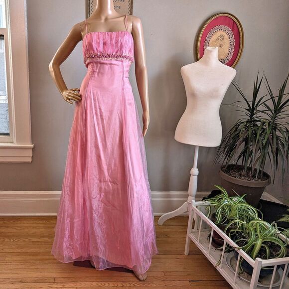 Vintage 90s Blondie Nites Pink Prom Gown Princess Maxi Dress Empire Regency 9 - Picture 15 of 15